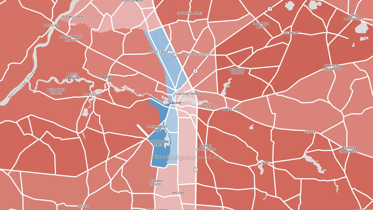 Laurel, DE block-group political-lean map