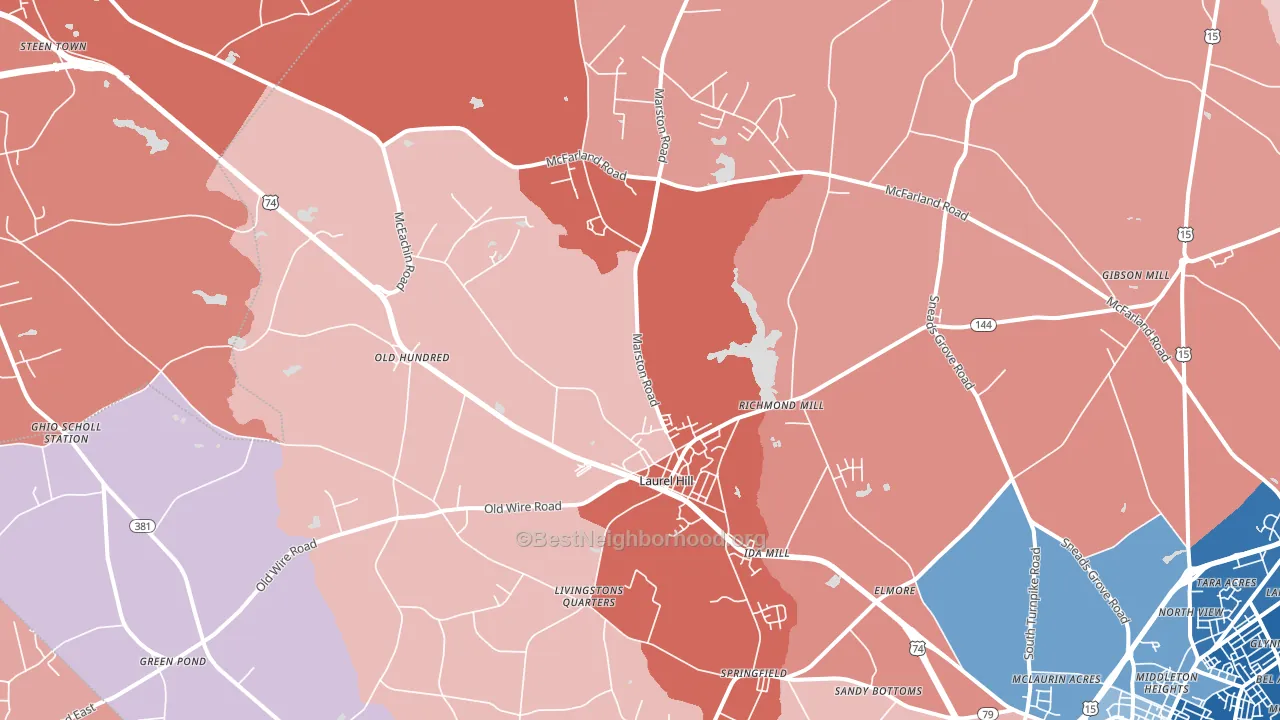 Laurel Hill, NC block-group political-lean map