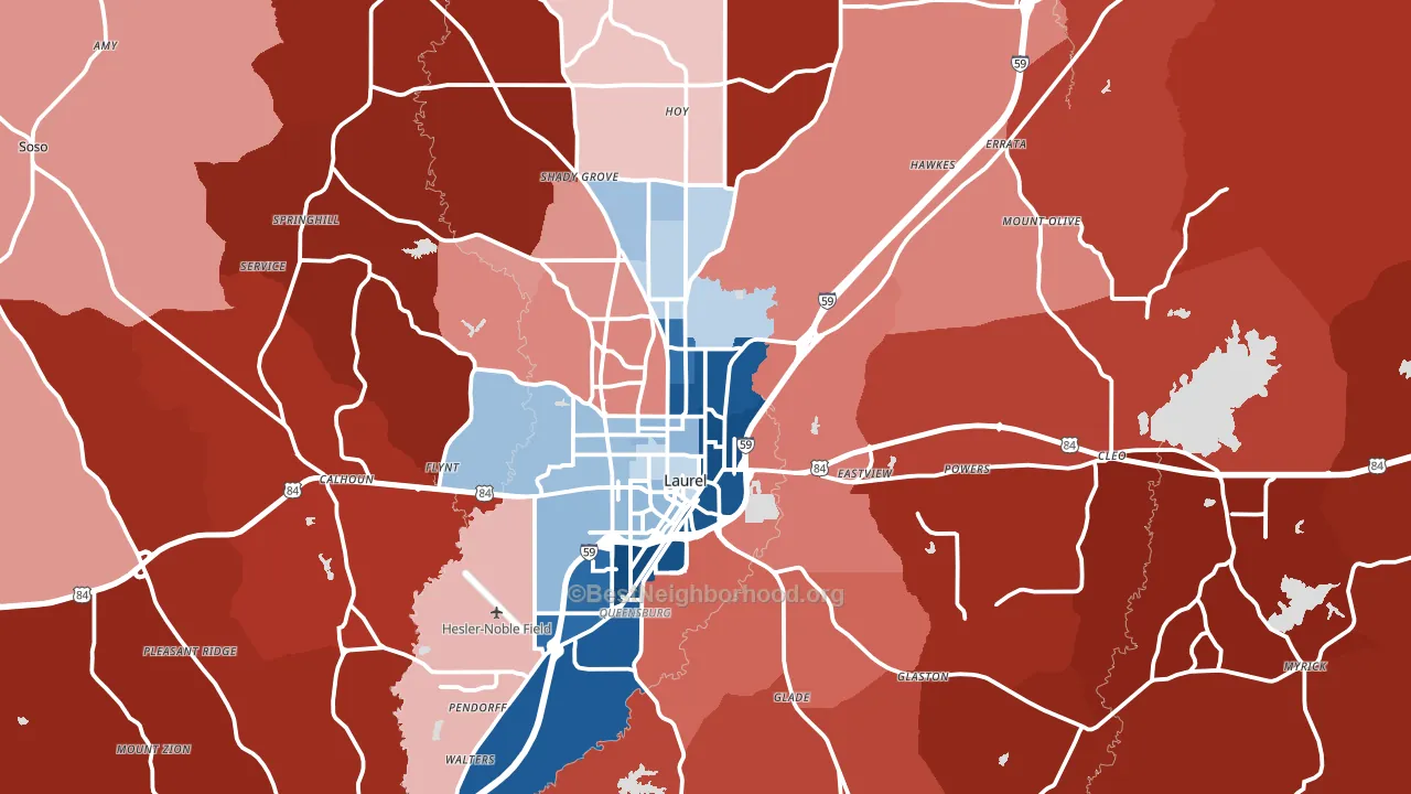 Laurel, MS block-group political-lean map