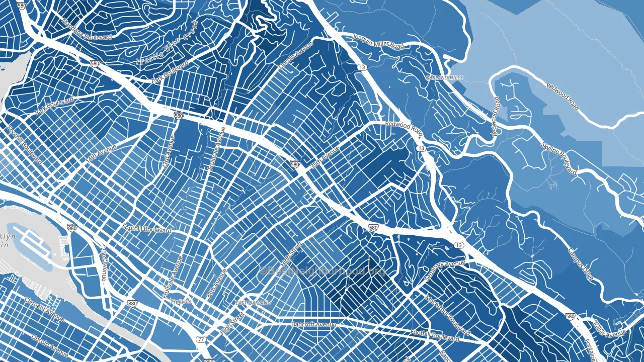 Laurel, Oakland, CA block-group political-lean map