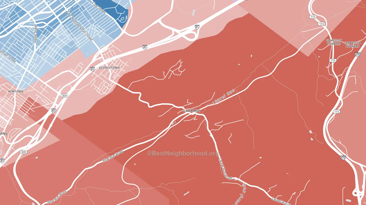 Laurel Run, PA block-group political-lean map