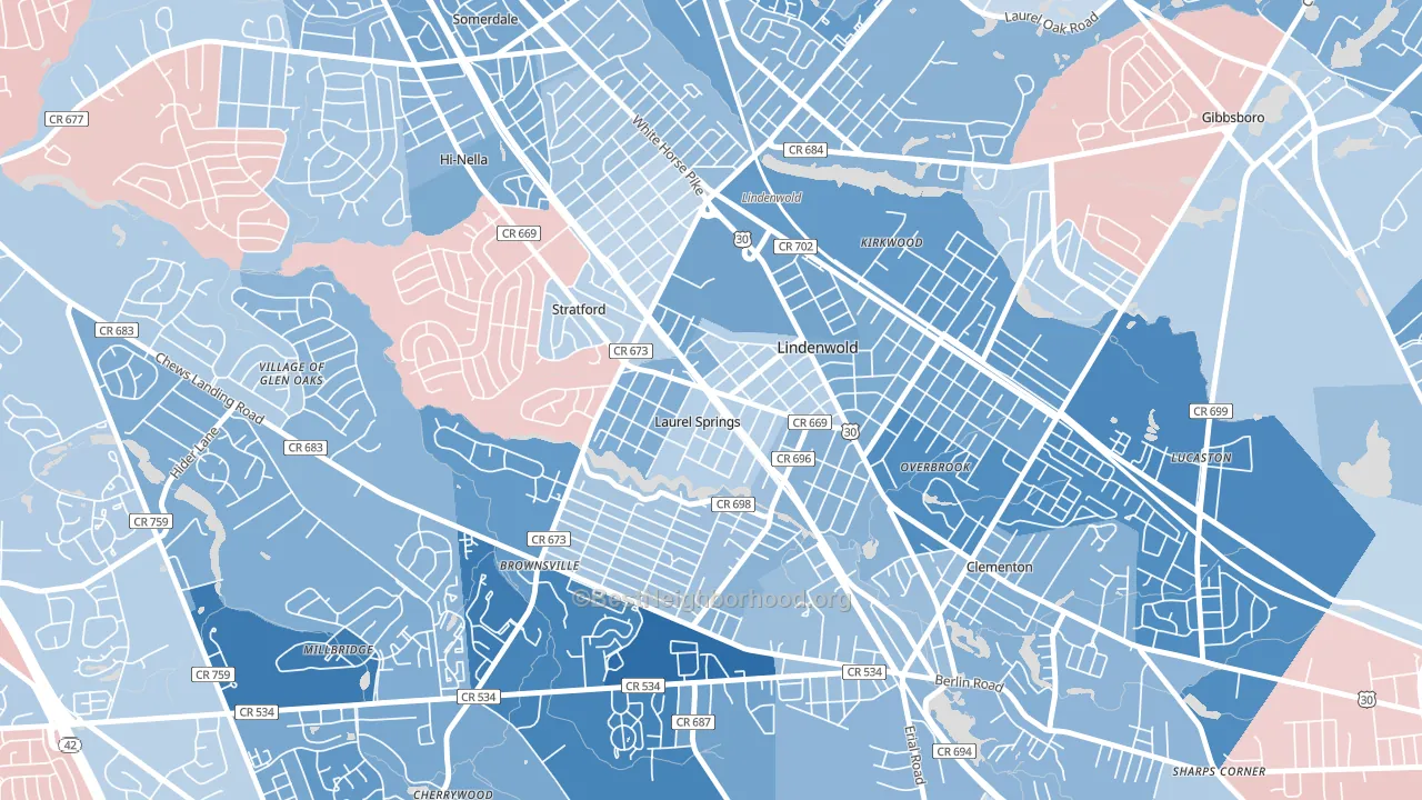Laurel Springs, NJ block-group political-lean map