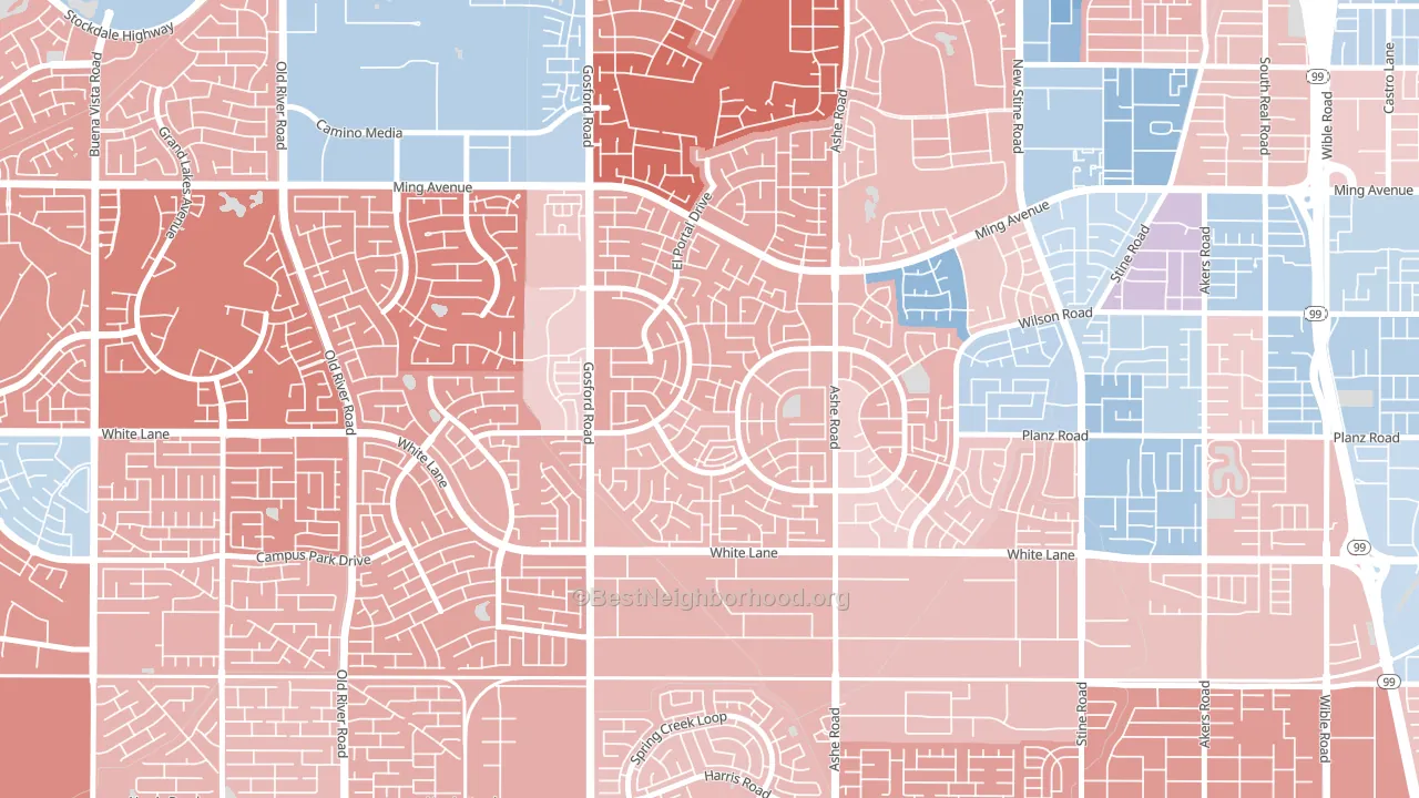 Laurelglen, Bakersfield, CA block-group political-lean map