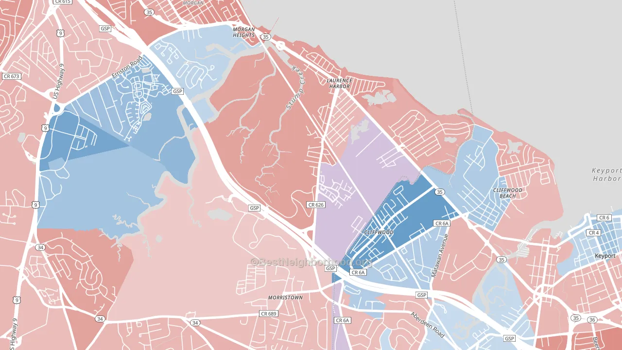 Laurence Harbor, NJ block-group political-lean map