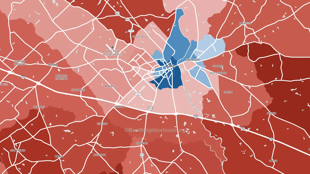 Laurens County, GA block-group political-lean map