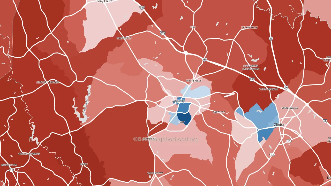 Laurens County, SC block-group political-lean map