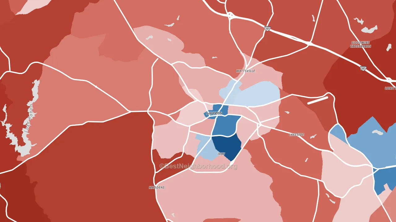 Laurens, SC block-group political-lean map