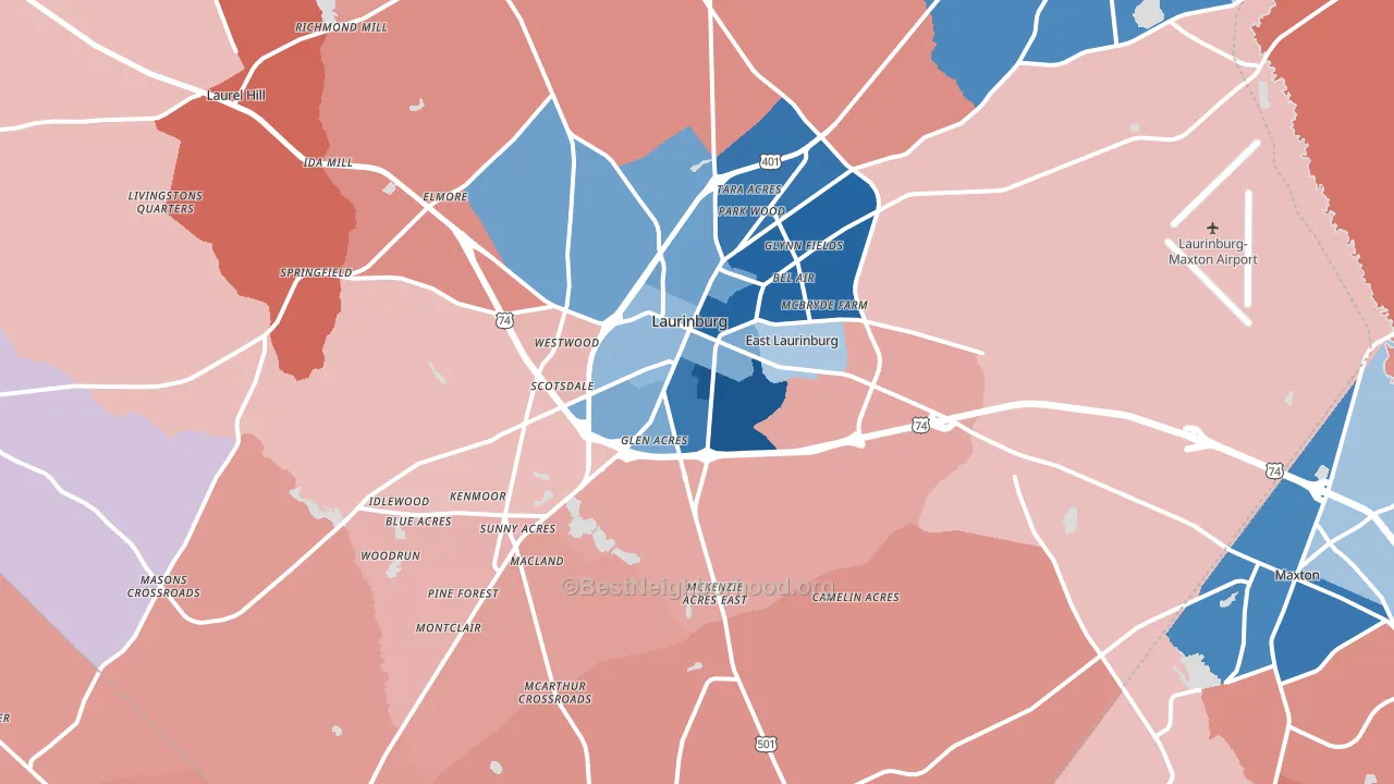 Laurinburg, NC block-group political-lean map
