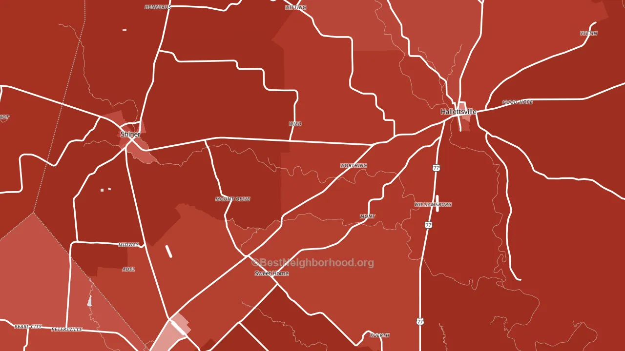 Lavaca County, TX block-group political-lean map