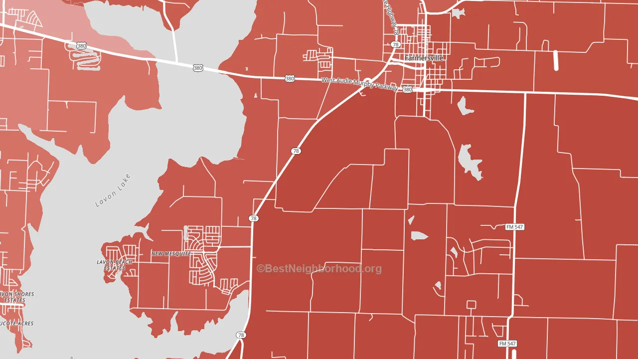 Lavon Beach Estates, TX block-group political-lean map