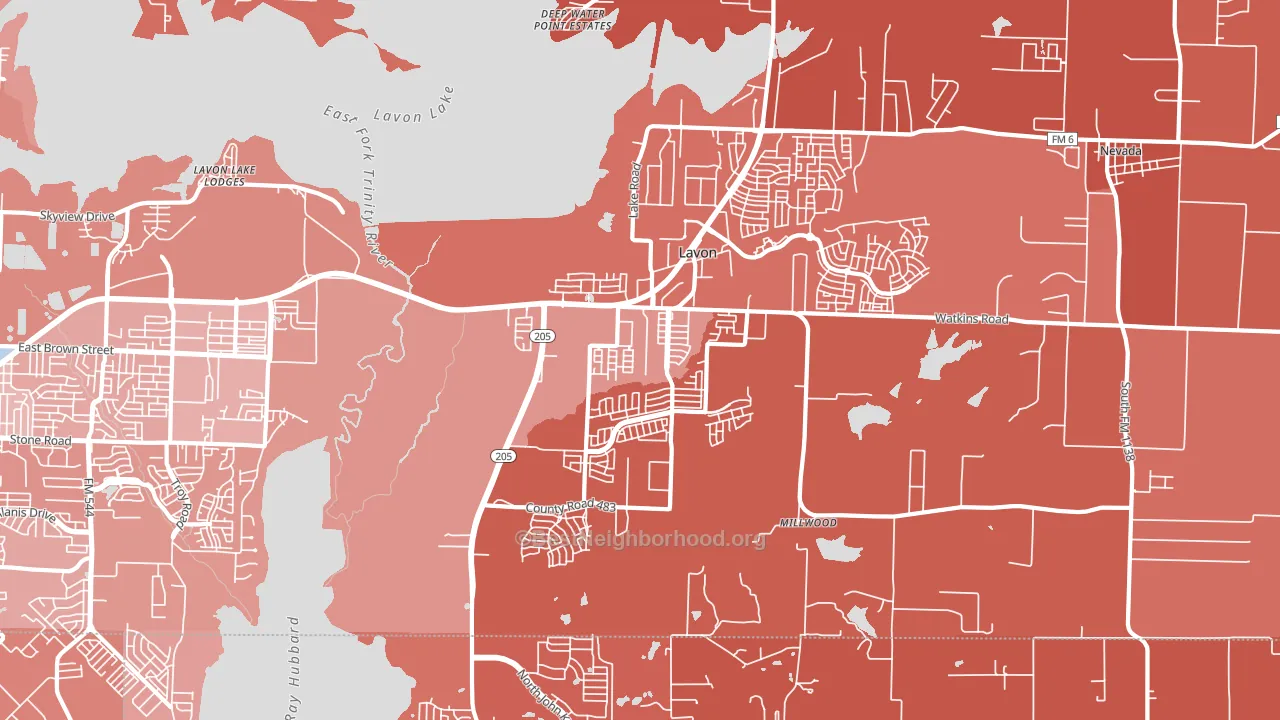 Lavon, TX block-group political-lean map