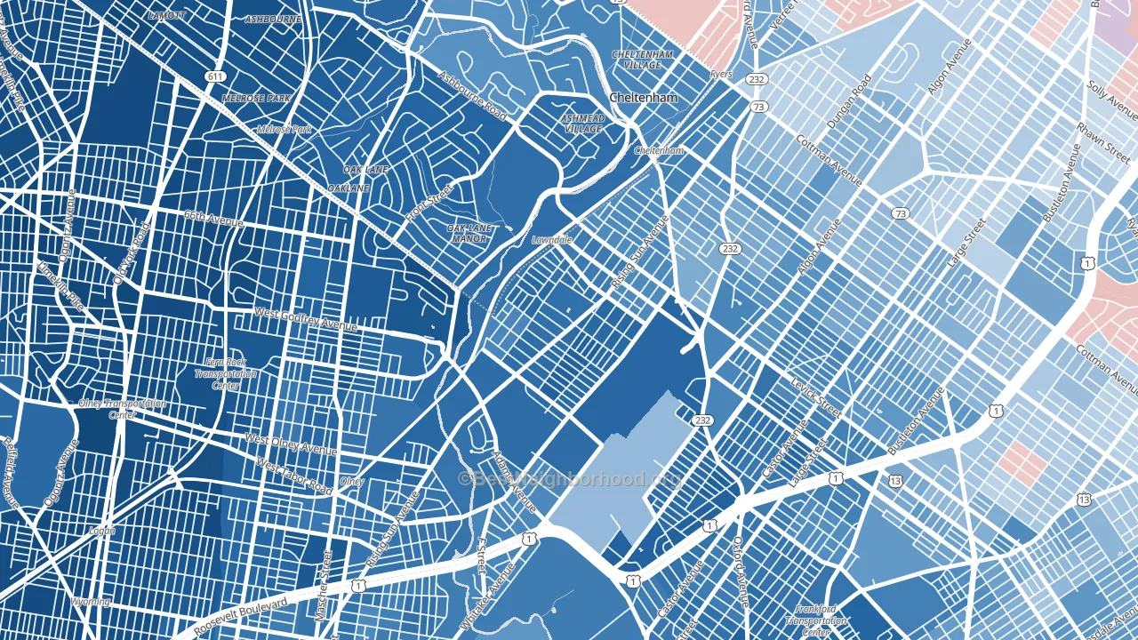 Lawncrest, Philadelphia, PA block-group political-lean map