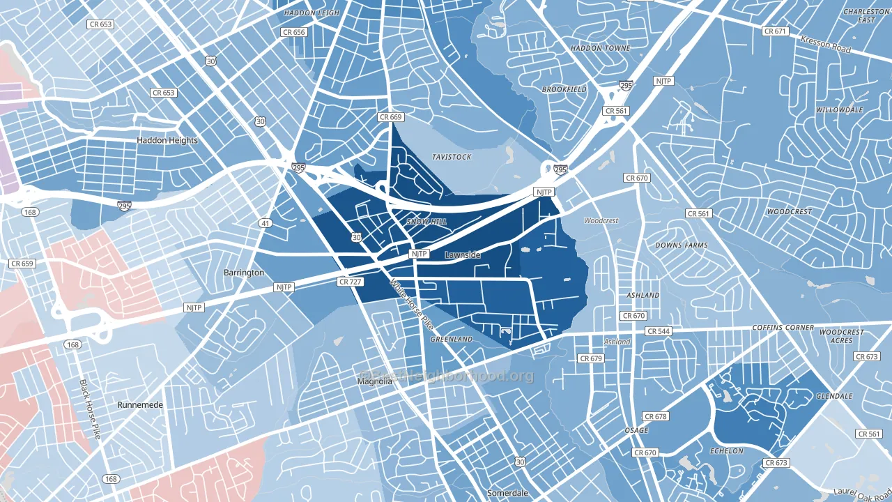 Lawnside, NJ block-group political-lean map