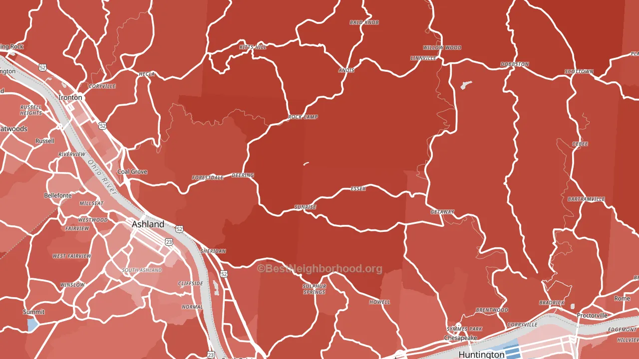 Lawrence County, OH block-group political-lean map