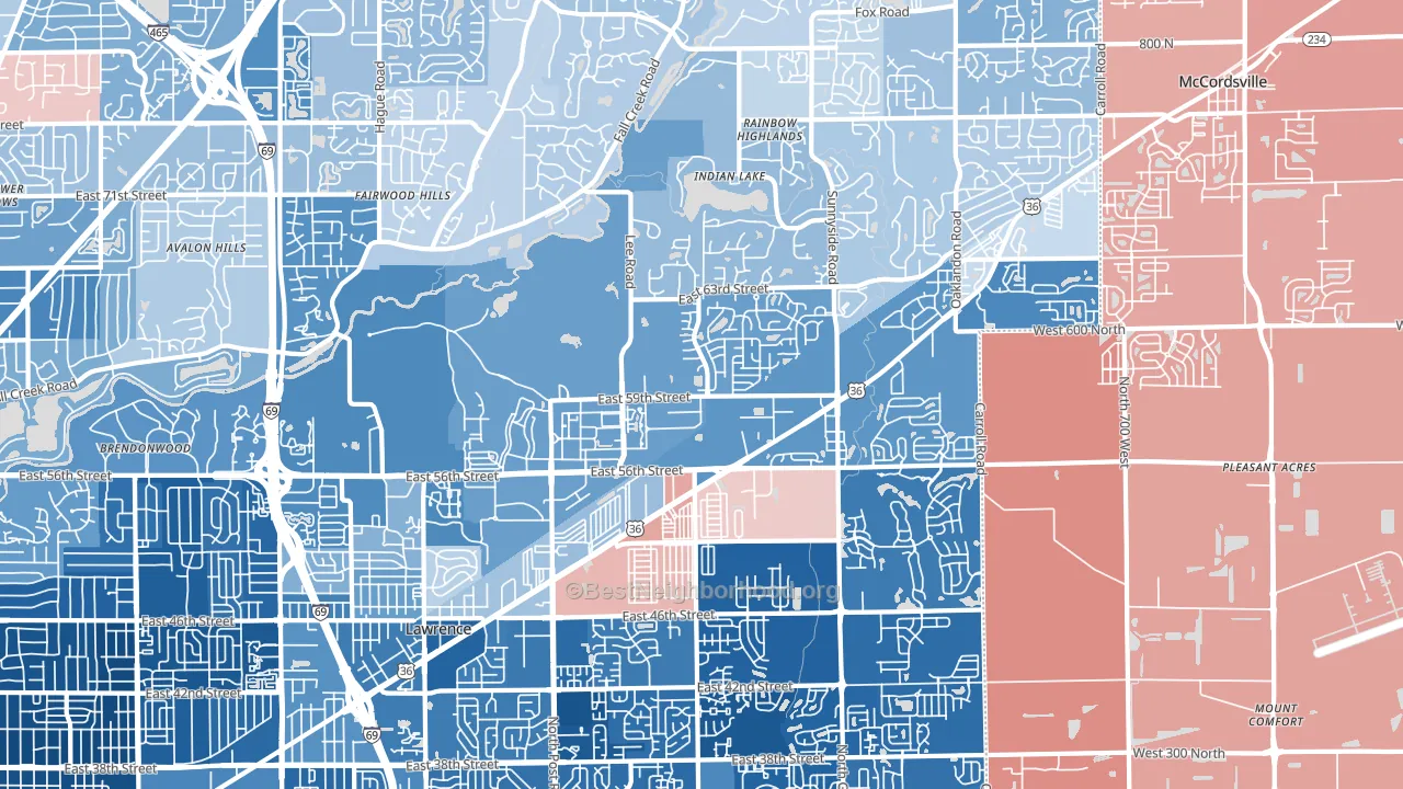 Lawrence, IN block-group political-lean map