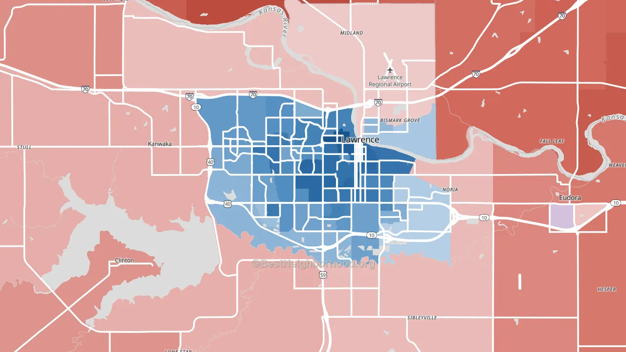 Lawrence, KS block-group political-lean map