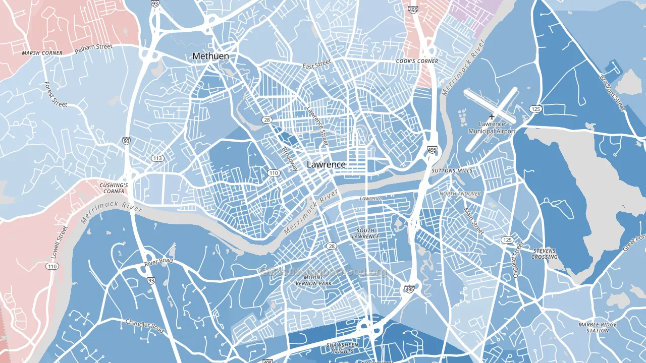 Lawrence, MA block-group political-lean map