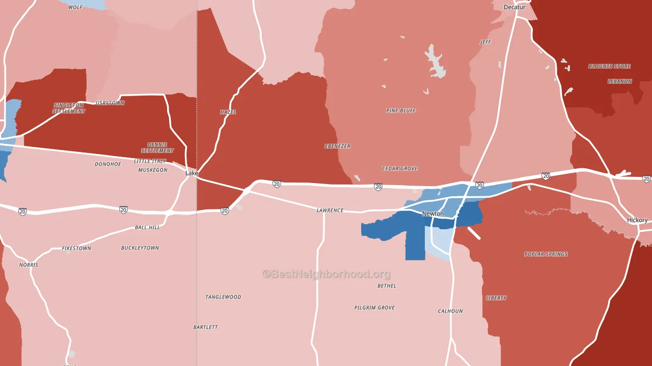 Lawrence, MS block-group political-lean map
