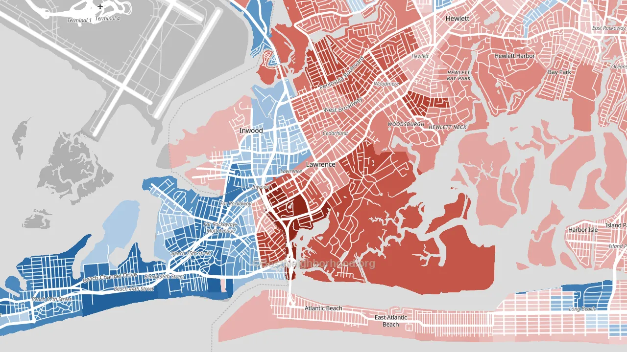Lawrence, NY block-group political-lean map