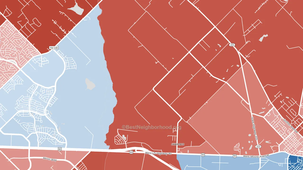 Lawrence, TX block-group political-lean map