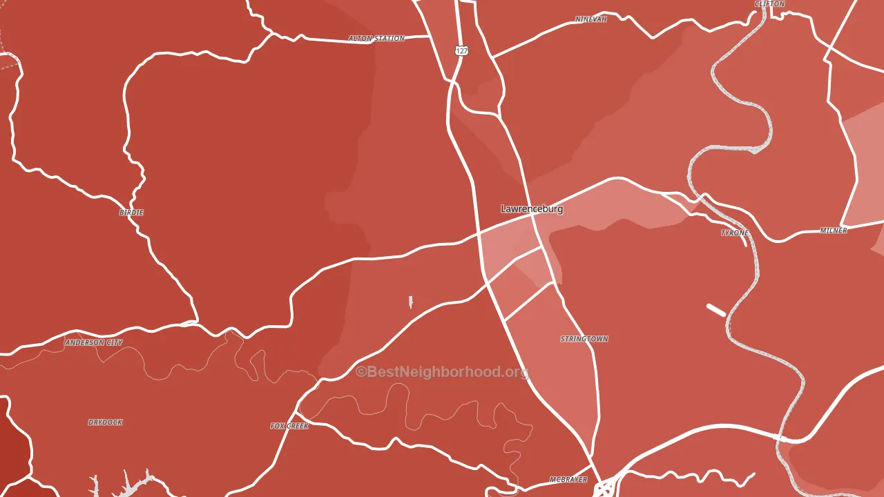 Lawrenceburg, KY block-group political-lean map