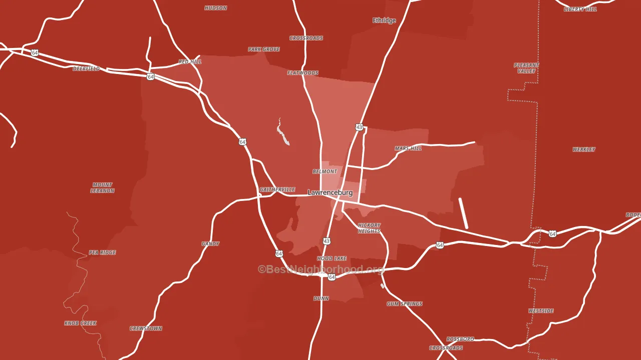 Lawrenceburg, TN block-group political-lean map