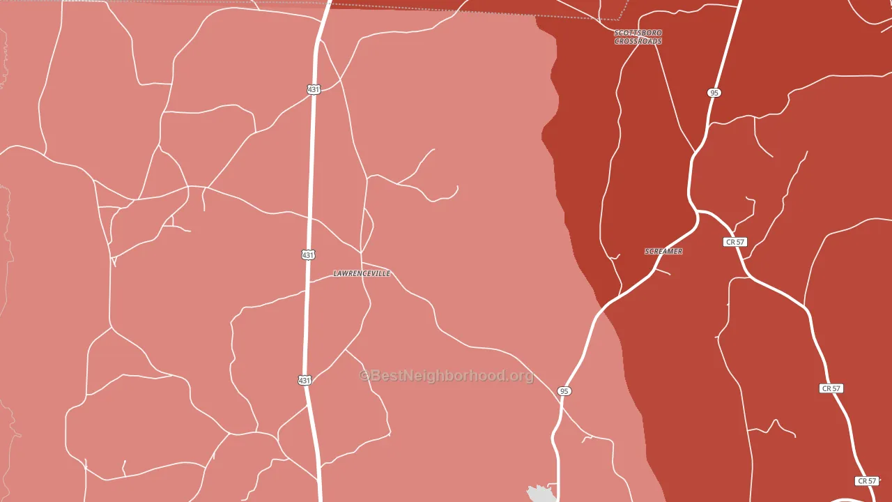 Lawrenceville, AL block-group political-lean map
