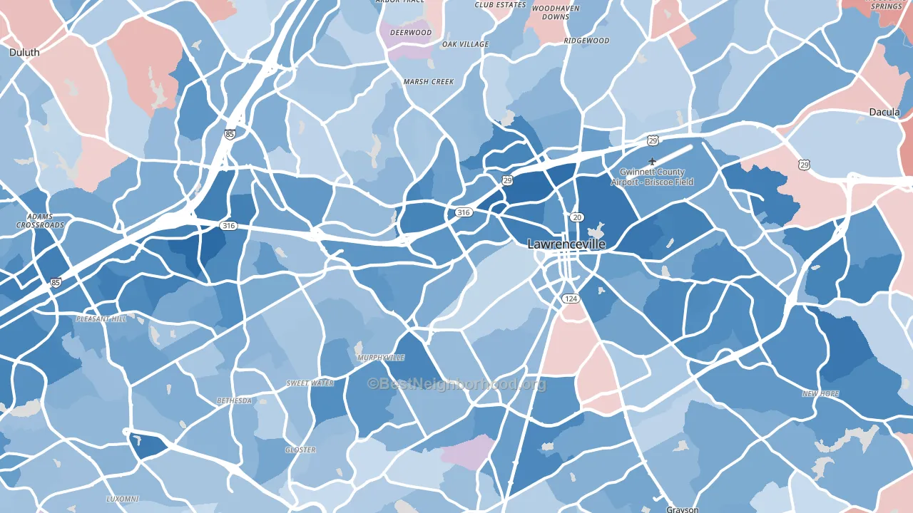 Lawrenceville, GA block-group political-lean map