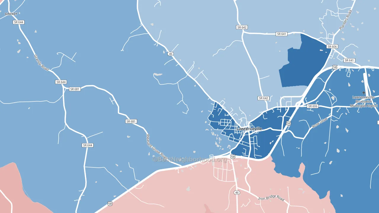 Lawrenceville Hills, VA block-group political-lean map