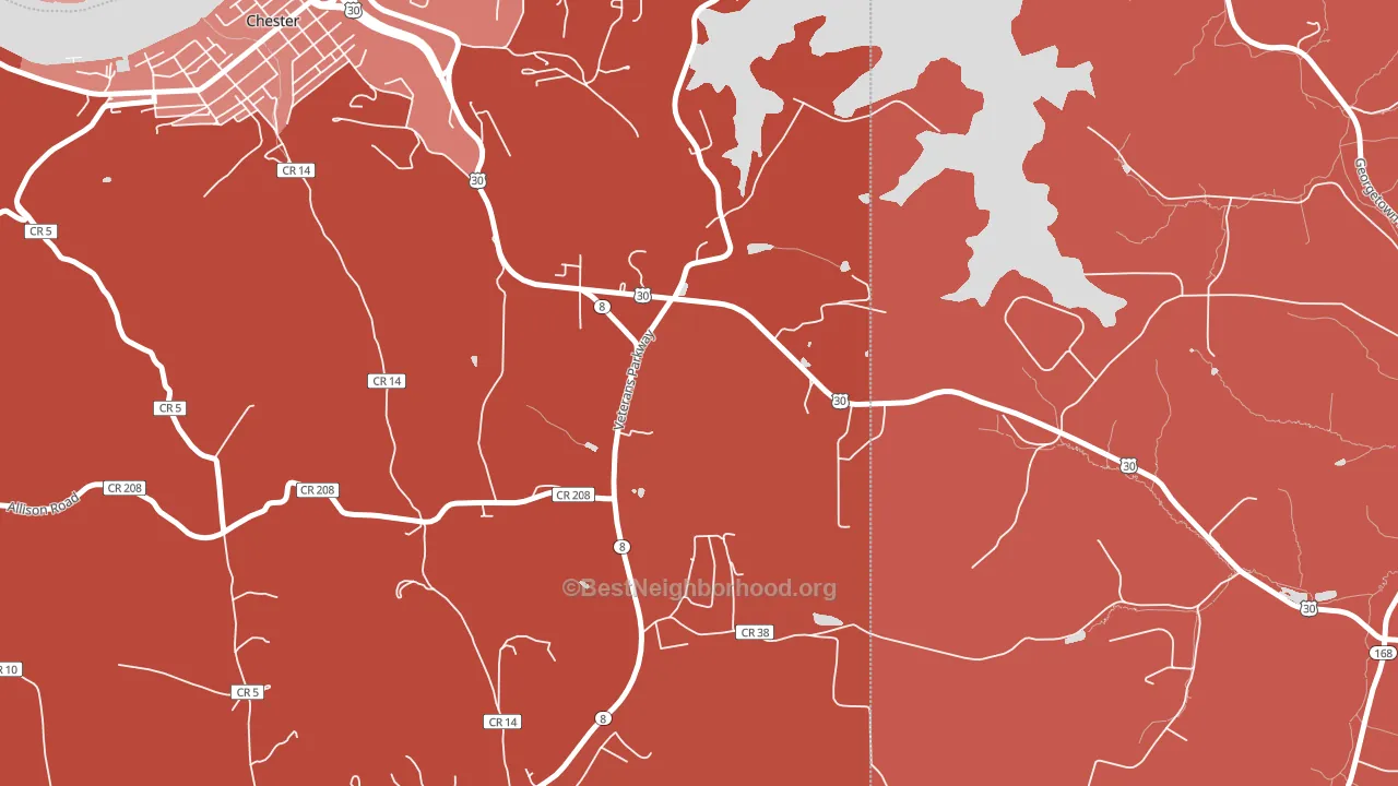 Lawrenceville, WV block-group political-lean map