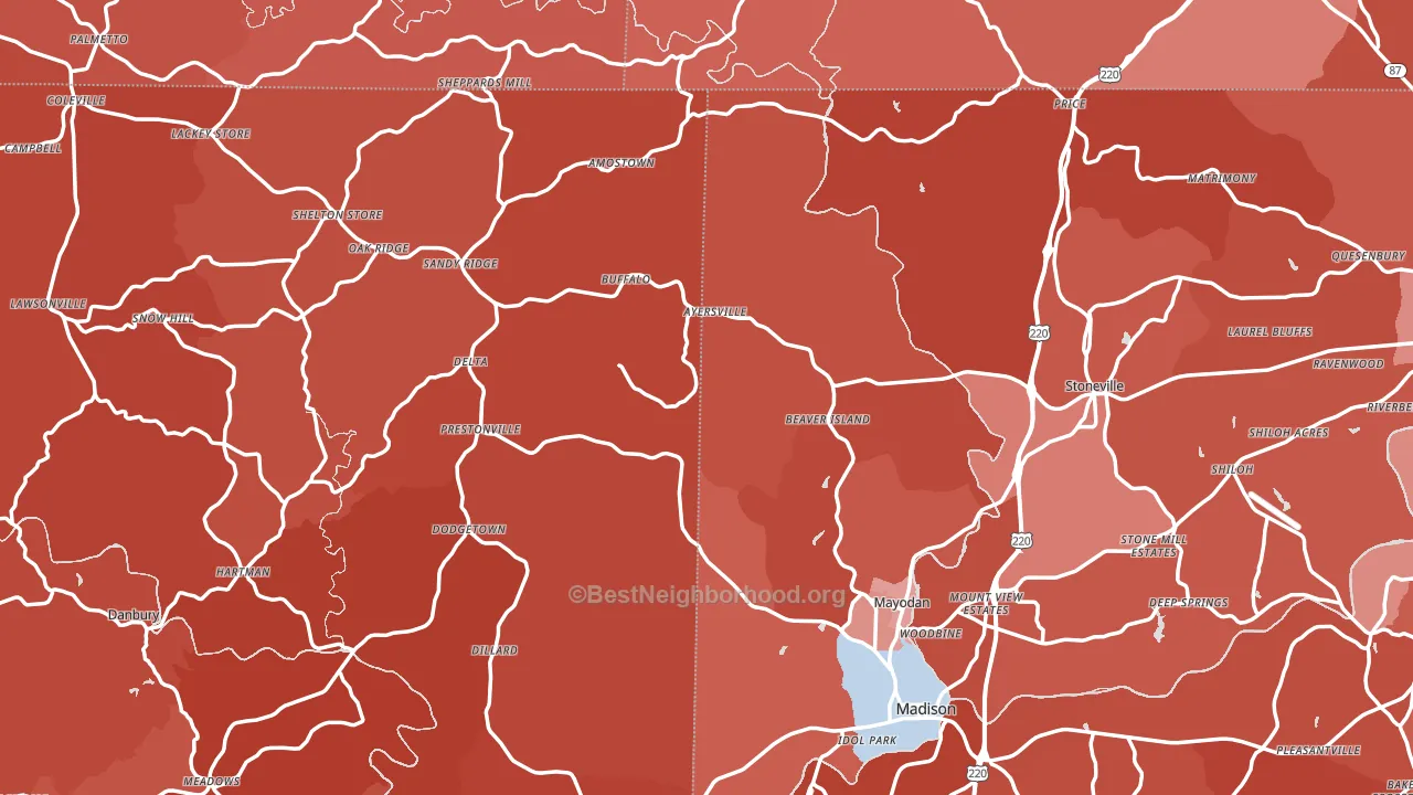 Lawsonville, NC block-group political-lean map