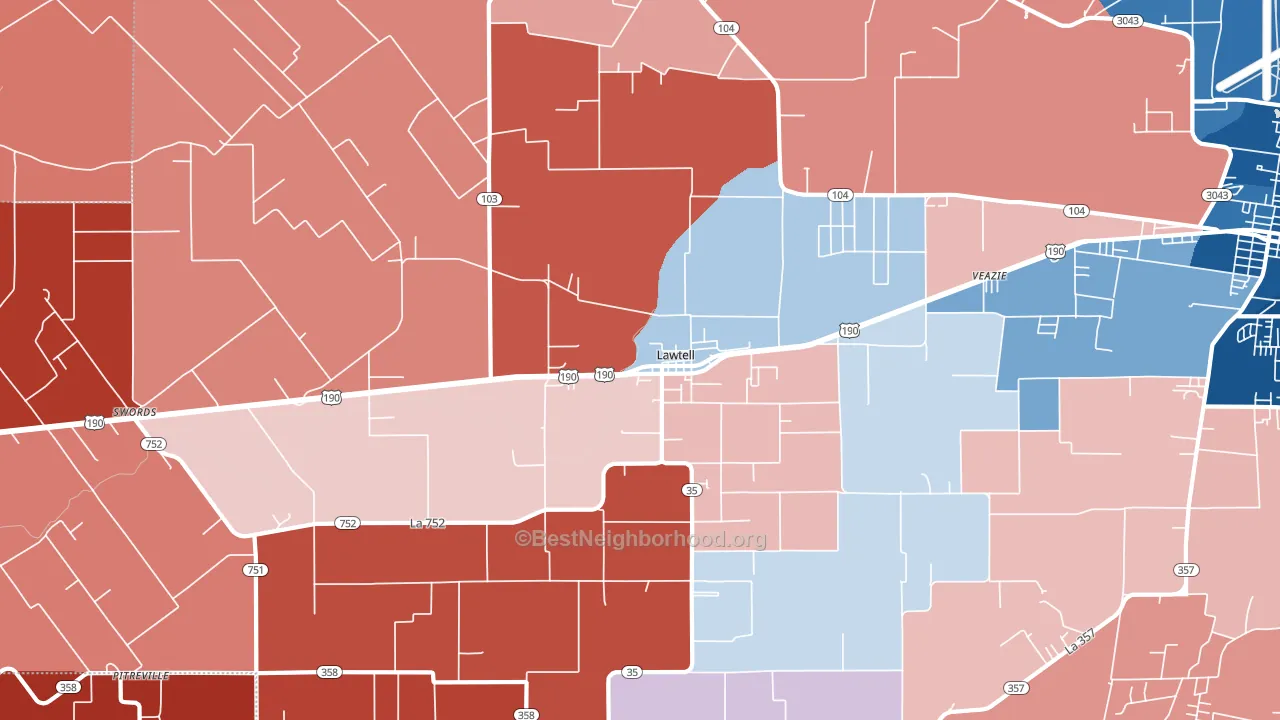 Lawtell, LA block-group political-lean map