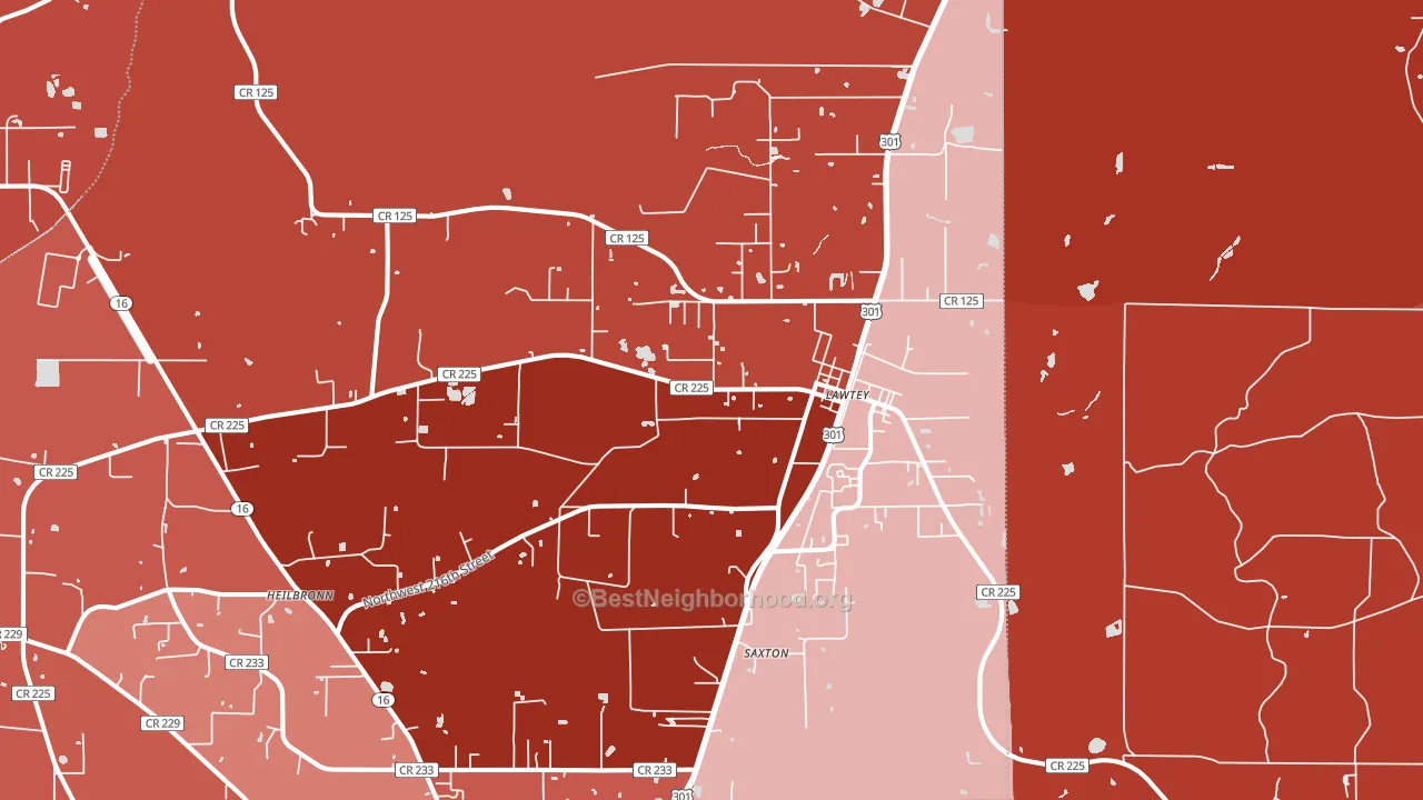Lawtey, FL block-group political-lean map