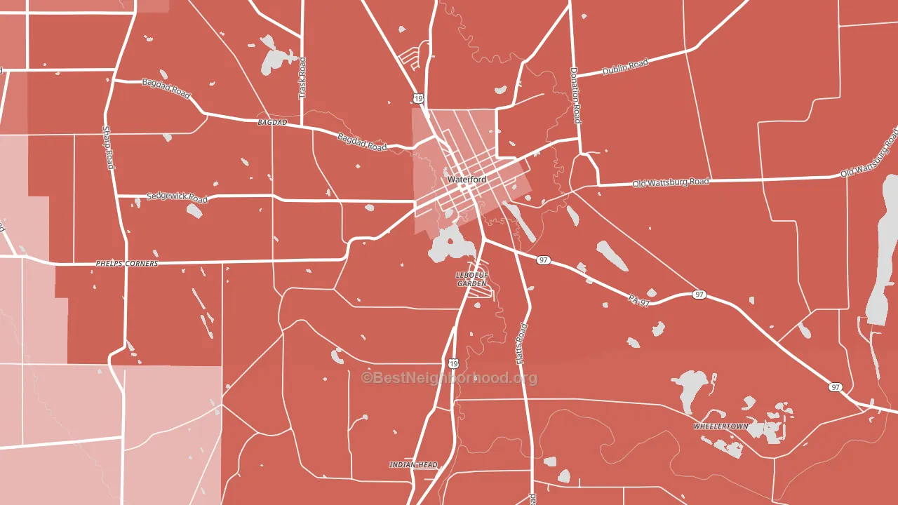 Le Boeuf Gardens, PA block-group political-lean map