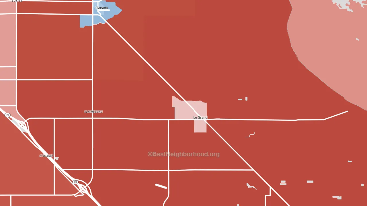 Le Grand, CA block-group political-lean map