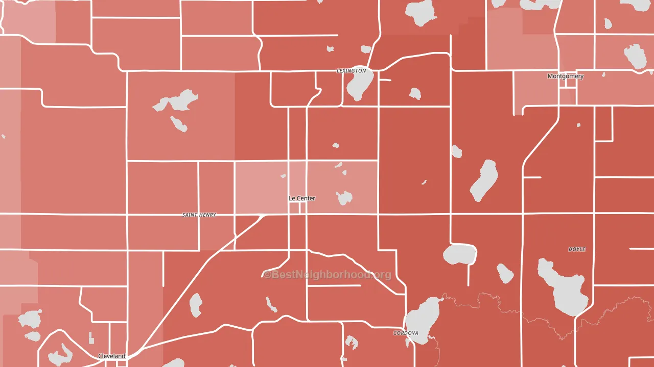 Le Sueur County, MN block-group political-lean map
