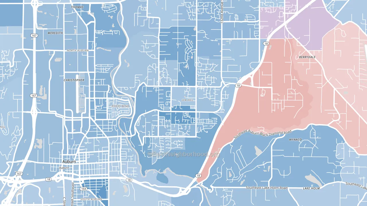 Lea Hill, Auburn, WA block-group political-lean map
