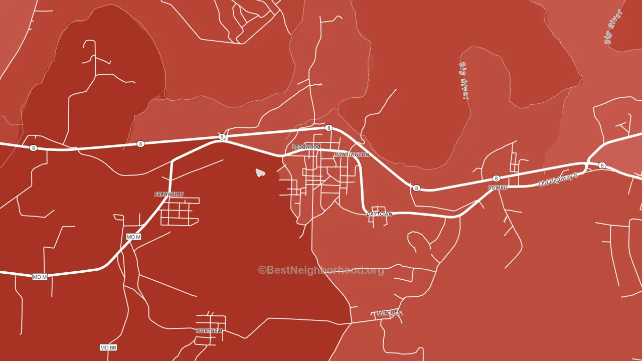 Leadwood, MO block-group political-lean map