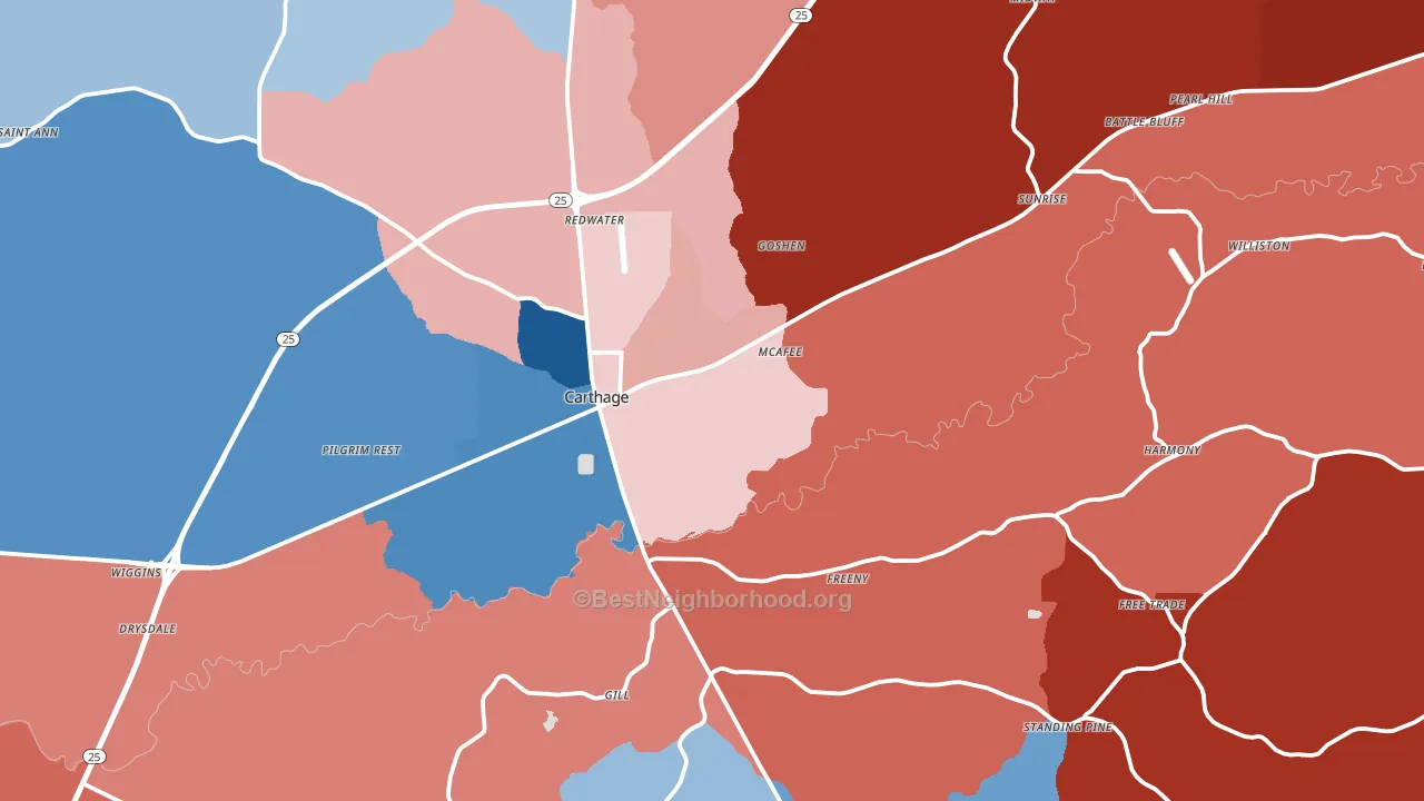 Leake County, MS block-group political-lean map