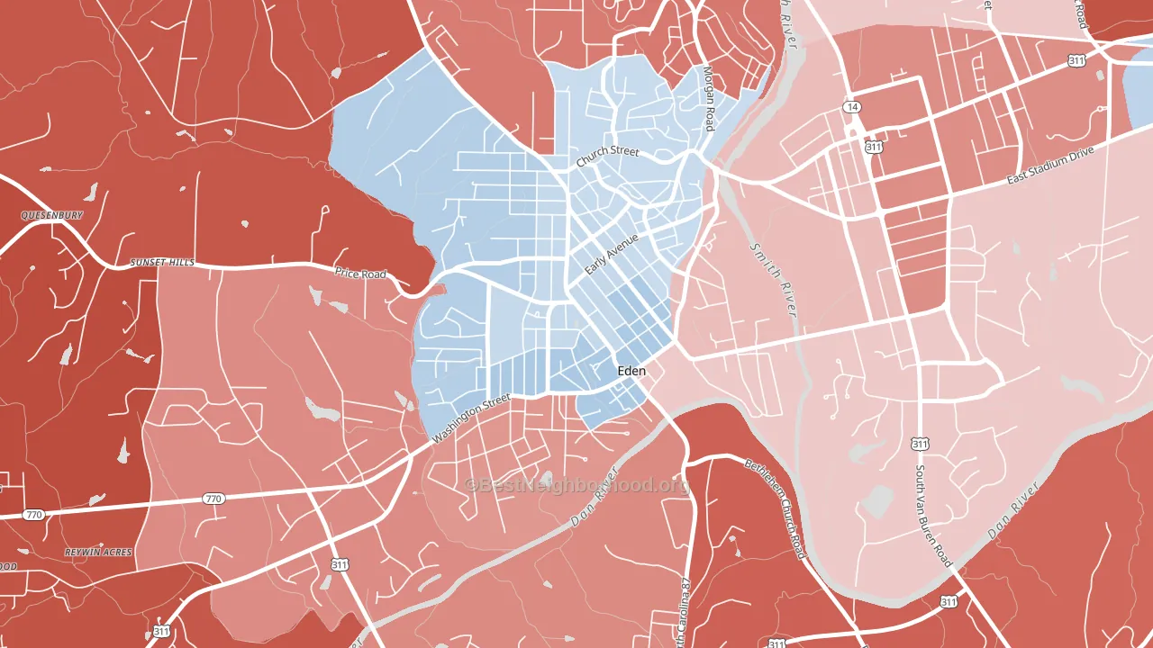 Leaksville, Eden, NC block-group political-lean map
