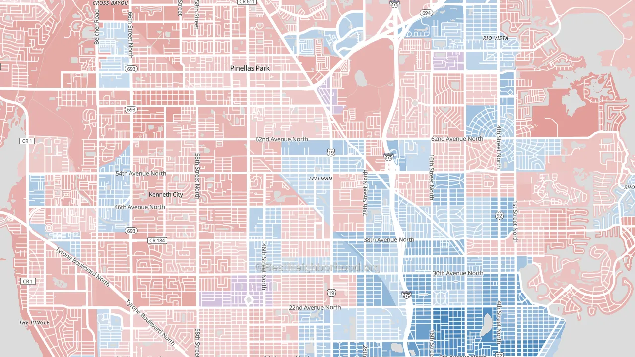 Lealman, FL block-group political-lean map