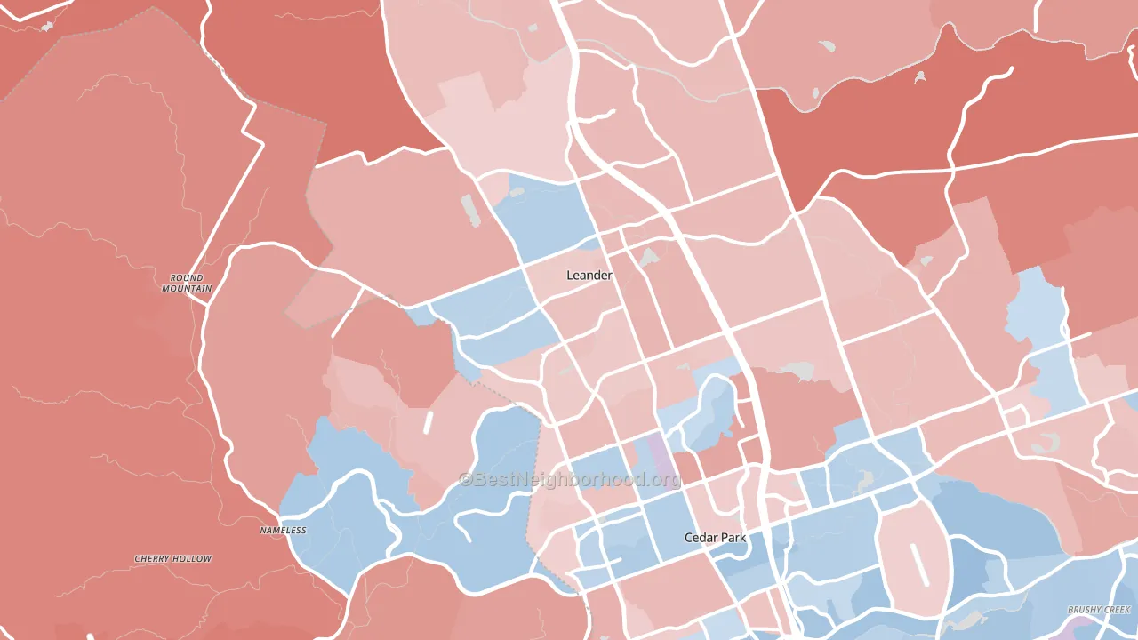 Leander, TX block-group political-lean map