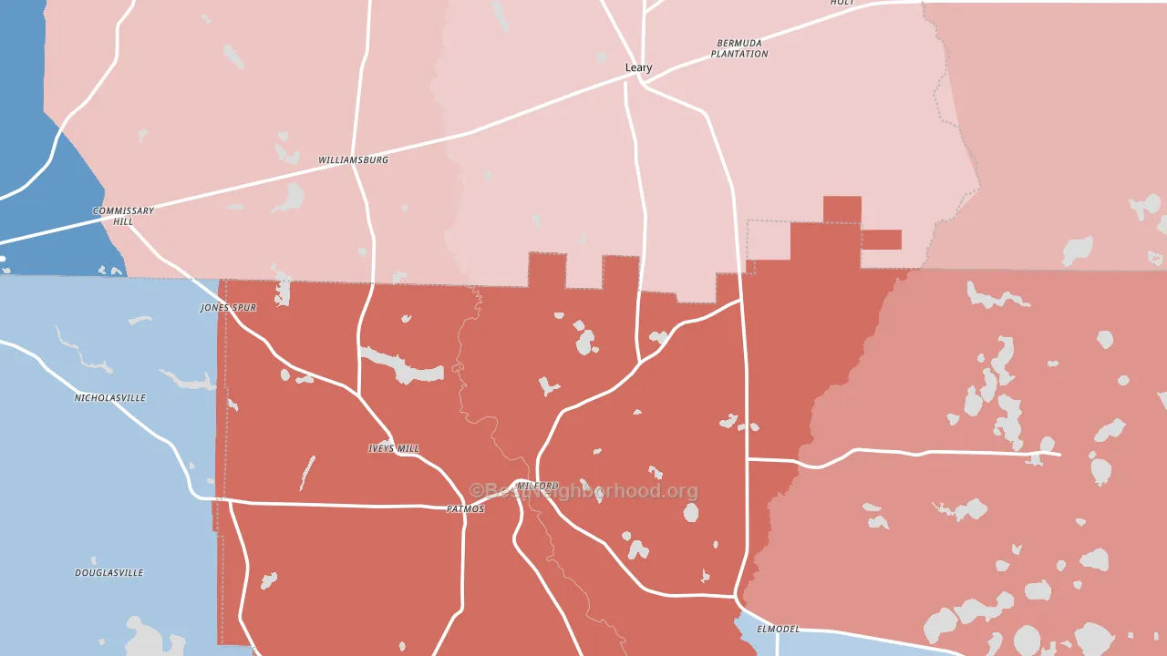 Leary, GA block-group political-lean map