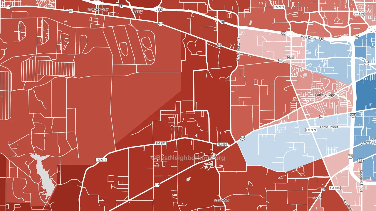 Leary, TX block-group political-lean map
