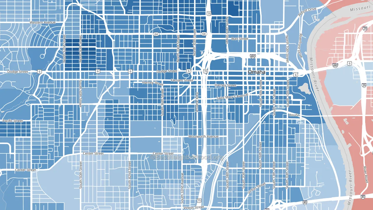 Leavenworth, Omaha, NE block-group political-lean map