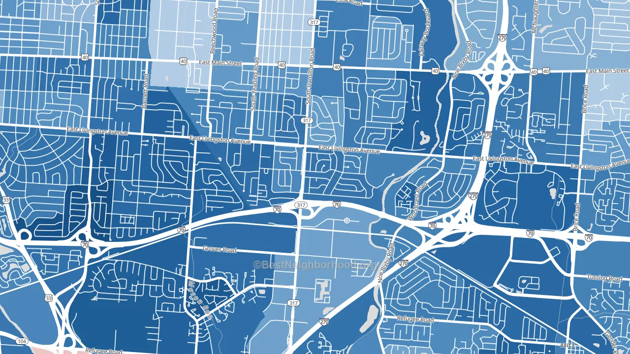 Leawood, Columbus, OH block-group political-lean map