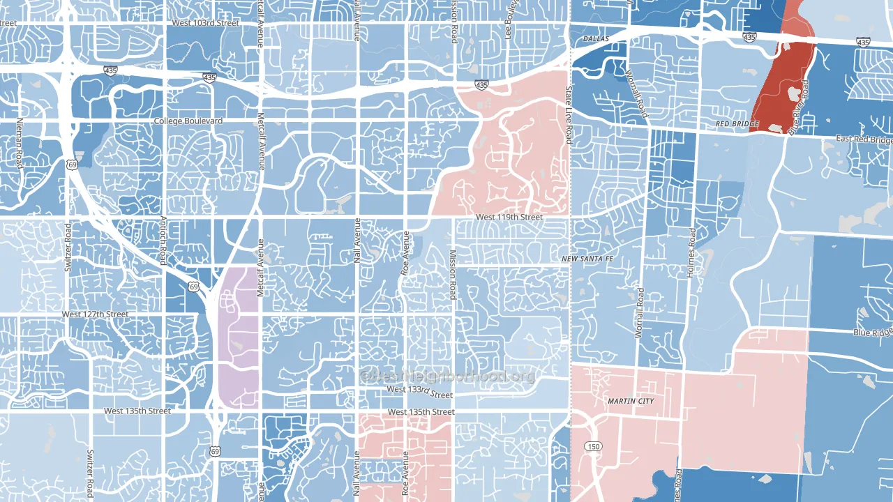 Leawood, KS block-group political-lean map