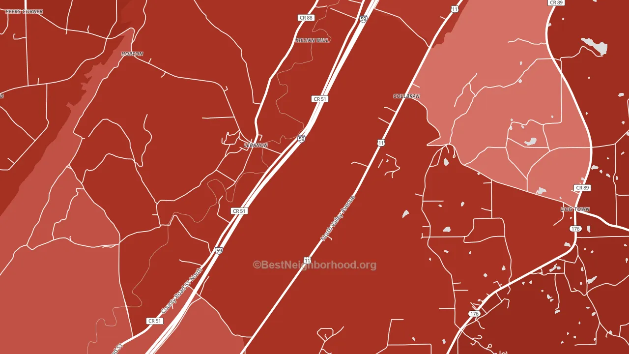 Lebanon, AL block-group political-lean map