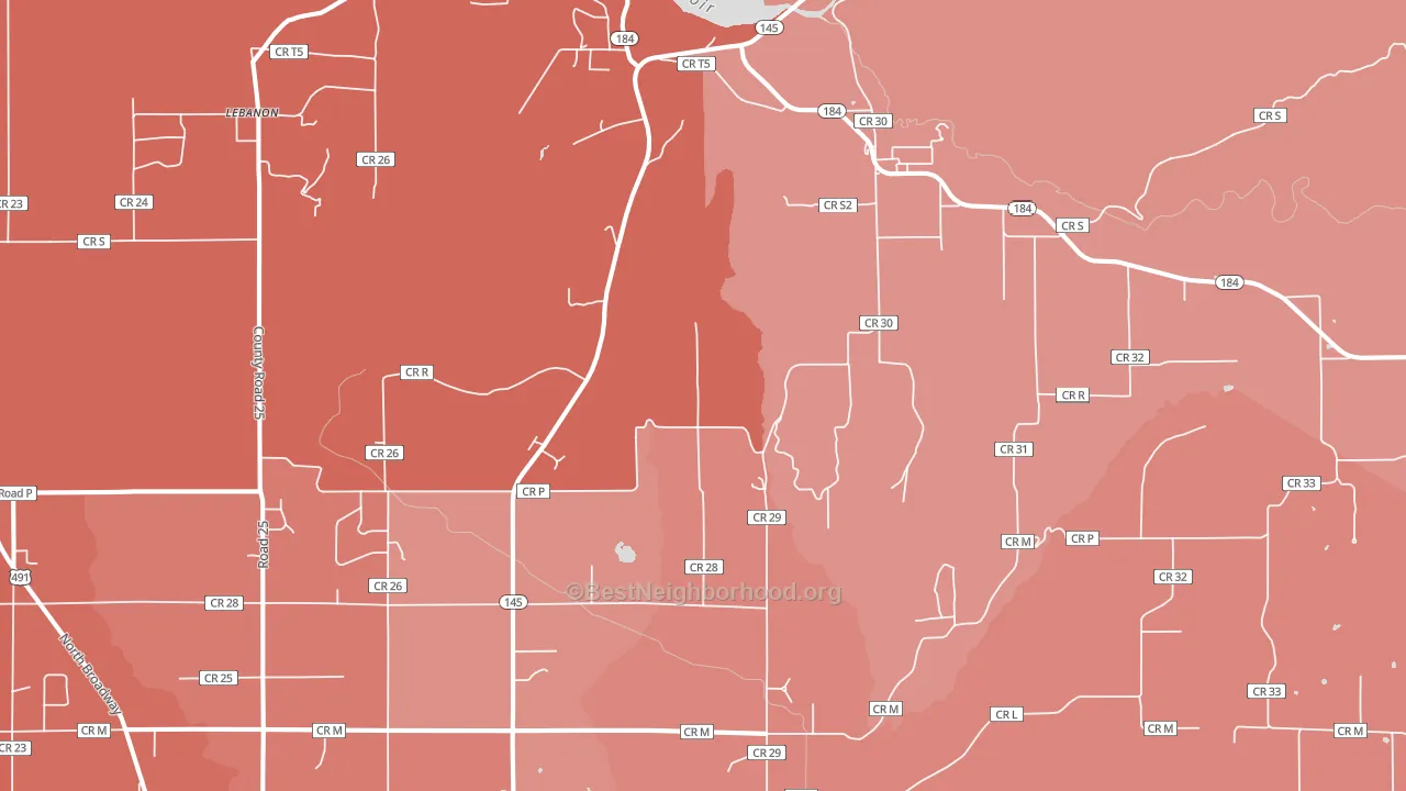 Lebanon, CO block-group political-lean map