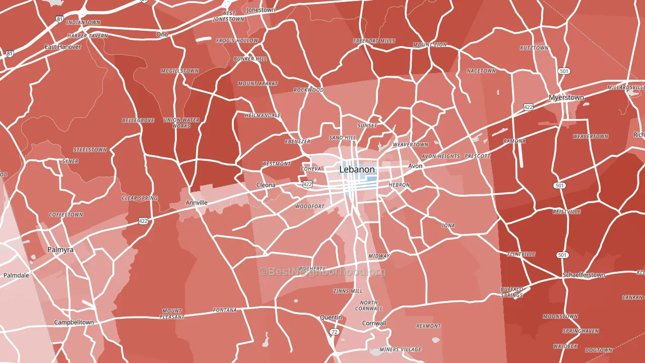 Lebanon County, PA block-group political-lean map